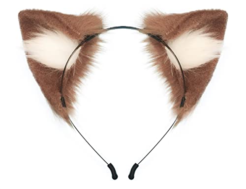 QinRuan Cat Fox Faux Fur Ears Headband Cute Halloween Fancy Dress Cosplay Handmade Animal Furry Ears Hair Hoop