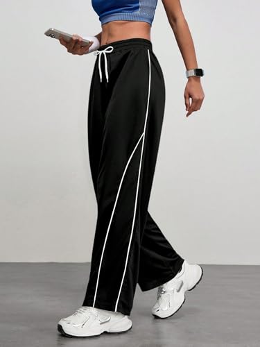 Image of Paralians Women's Polyester Straight Fit Track Pants with Contrast Side Piping | Elastic Waist Comfortable Sports & Casual Wear Bottoms