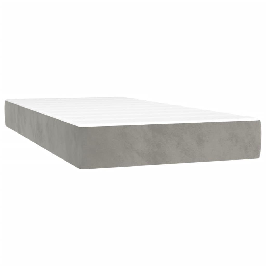 Łóżko kontynentalne z materacem, jasnoszare, 120 x 190 cm, aksamitny materiał, łóżko tapicerowane z regulowanym zagłówkiem, materac ze sprężynami kieszeniowymi do sypialni, komfort