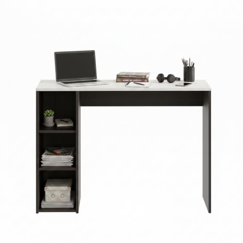Image of FURNEASER Dettlet Engineered Wood Study Table with Side Storage Shelves, Space-Saving Computer & Laptop Desk for Home Office, Writing Workstation for Students (103x40cm)