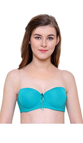 Image of Brachy Women Cotton Nylon Spandex Padded Underwire Strapless Backless Invisible Clear Transparent Back Push up Bra with (Free Extra Transparent Strap)