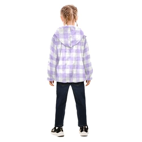 GuoChe Purple Buffalo Plaid Kids Sherpa Jacket4
