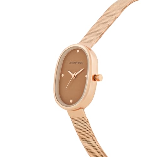 Image of Joker & Witch Enola Brown Small Oval Dial Rose Gold Mesh Strap Women's Watch