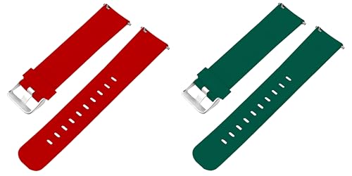 Image of ACM Pack of 2 Watch Strap Silicone Belt 20mm compatible with Inbase Urban Lyf M Smartwatch Casual Classic Band (Red /Green)