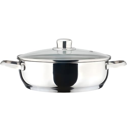 Magefesa Dux - Tartera 28cm, Acero Inoxidable 18/10, Todo Tipo de Cocinas, Inducción, Cocina Sana, Tapa de Cristal Termo-Resistente, Salida de Vapor