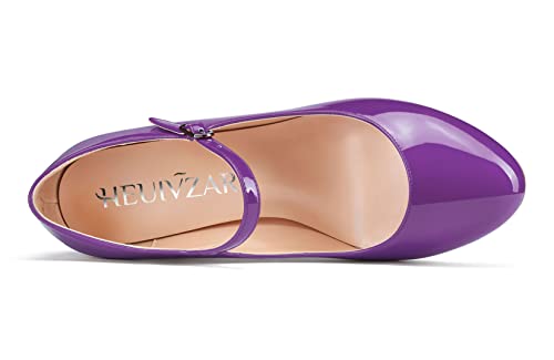 HEUIVZAR Women Mary Jane Pumps Round Toe Block Chunky Mid High Heel Slip-on Dress Shoes Patent 3 Inch4