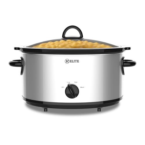 Image of Kitchen Elite 7 Quart Slow Cooker for Large Families, Stainless Steel Crock Pot with 3 Heat Settings, Dishwasher-Safe Ceramic Pot & Tempered Glass Lid