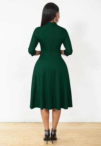 Image of Nmoder Casual Dresses for Women Semi Formal Fit and Flare 3 /4 Sleeve A-line Church Work Dress with Pockets