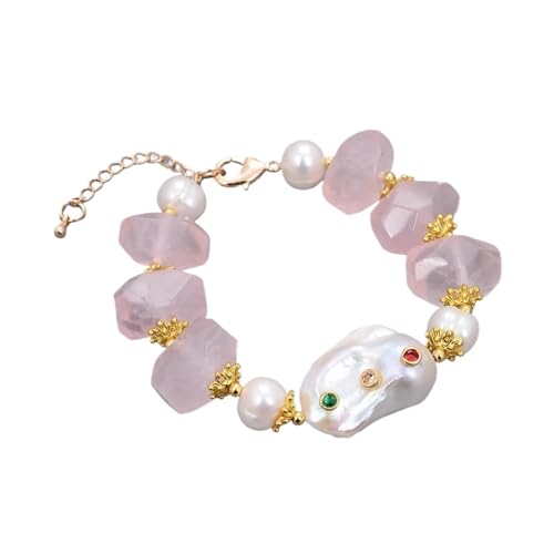 MOICEYHF Jewelry 8インチ 養殖ホワイトケシパール ローズクォーツ クリスタルブレスレット