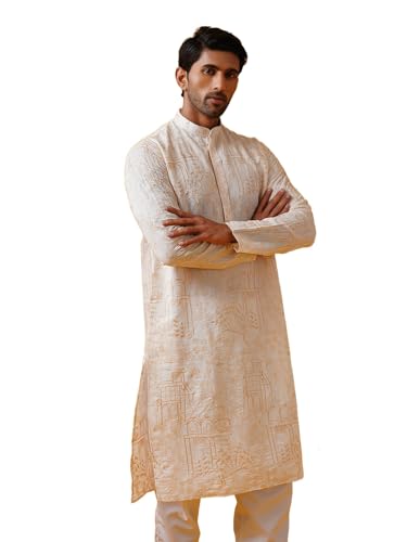 Sojanya (Since 1958 Men'S Cotton Silk Kantha Thread Embroidered Long Kurta