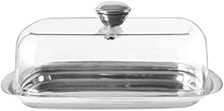 recus Butter Dish with Plastic Lid, Covered Butter Container, Stainless Steel Base, with Ergonomic Handle, Modern, Serving Dish, Ideal for Home, Dishwasher Safe, Transparent