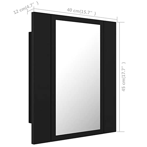 vidaXL-Armario-Espejo-de-Bano-con-Luz-LED-Inodoro-Aseo-Muebles-Mobiliario-Almacenamiento-Estante-Decoracion-Adorno-Negro-40x12x45-cm
