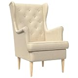 FMPGJLYH Sessel für Wohnzimmer Schlafzimmer, Moderner Polstersessel mit Holzbeinen, Bequemer Einzelsessel Stoff Creme, Mid-Century Akzentstuhl