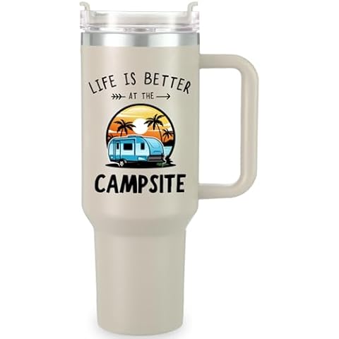 KEDRIAN Camping Tumbler 40oz, Cool Camping Birthday Gifts for RV Campers, Happy Camper Tumbler, Camping Tumbler with Lid, Camping Gifts Ideas, Happy Camping Gifts for Campers Cover