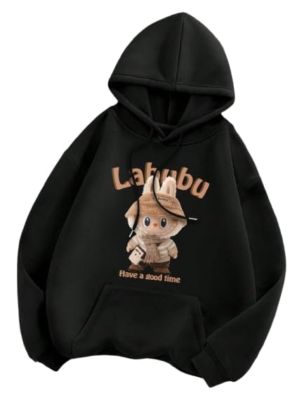 BLK Doll Printed Hoodie for Women, Black, Full Sleeve Oversized Sweatshirt with Hood-picture-16