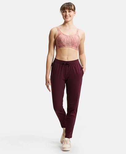 Image of Jockey 1305 Women's Super Combed Cotton Rich Relaxed Fit Mid Rise Trackpants with Contrast Side Piping and Pockets