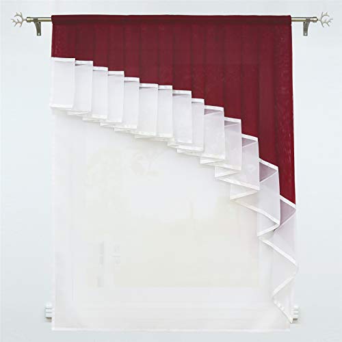 SCHOAL Window Curtain Country House Bistro Curtain with Drawstring Voile Curtains Transparent Curtains Living Room W x H 80 x 140 cm 1 Piece Wine Red - Image 2
