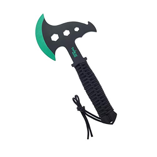 Tactical Master Tactical Black 10-inch Survival Paracord Tomahawk Throwing Axe with Sheath Camping Hunting Fishing Survival Ax Full Tang Hawk Hatchet (Green)