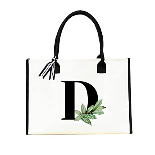 Sancaba Personalized Initial Canvas Tote Bag Monogrammed,Beach Bag,Gift For Women, Mom, Teachers, Friends, Bridesmaids #TOP2
