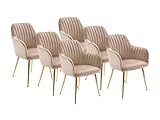 Silla Terciopelo Beige Vente-unique-Lote de 6 sillas con Brazos de Terciopelo y Metal Dorado - Beige - Eleana