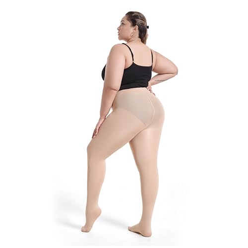 Image of Frola Plus Size Fleece Lined Tights Women Winter Warm Thermal Tights, 11+ Colors High Waisted Opaque Pantyhose