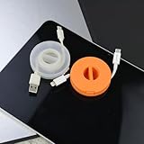 Portable Rotating Data Cable Winder, Retractable Cable Organizer Box for Cables Charger Cables Earphones, Small Circular Compact Cord Organizer Retractor(Transparent+Orange)
