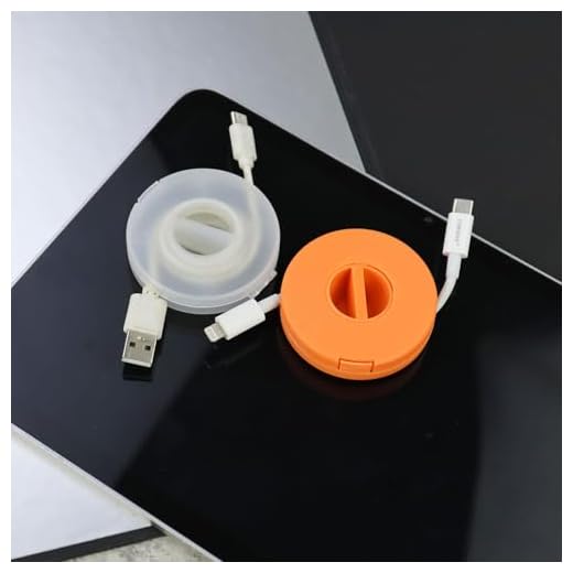 Portable Rotating Data Cable Winder, Retractable Cable Organizer Box for Cables Charger Cables Earphones, Small Circular Compact Cord Organizer Retractor(Transparent+Orange)