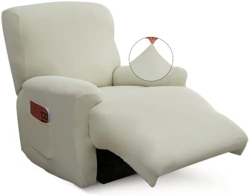 Iauddy Recliner Slipcover-Stretch Soft Slip Reclining Chair Slipcovers 4-Pieces Furniture Protector for Recliner with Pocket Fitted Sofa Couch Cover Lazy Boy Chair Cover(Beige)