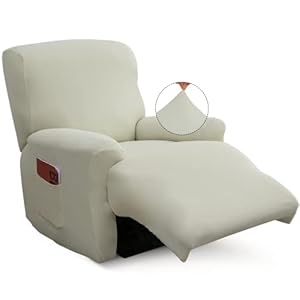 Recliner Slipcover-Stretch Soft Slip Reclining Chair Slipcovers 4-Pieces Furniture Protector for Recliner with Pocket Fitted Sofa Couch Cover Lazy Boy Chair Cover(Beige)