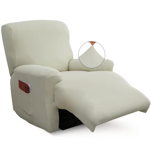 Recliner Slipcover-Stretch Soft Slip Reclining Chair Slipcovers 4-Pieces Furniture Protector for Recliner with Pocket Fitted Sofa Couch Cover Lazy Boy Chair Cover(Beige)
