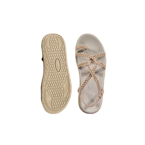 KVOW Womens Walking Sandals Comfortable Waterproof Arch Support Hiking Sandals Women for Beach Travel Water or Poolside (Apricot Adult Women 8.5 Numeric Range US Footwear Size System 9 Medium)