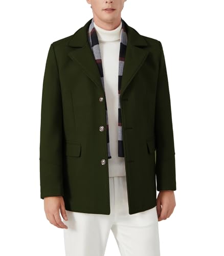 Image of INVACHI Mens Wool Blend Coat Winter Trench Coat with Detachable Soft Scarf Single Breasted Overcoat