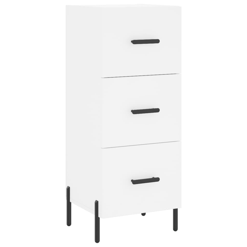 Armadietto alto, bianco, 34,5 x 34 x 180 cm, in legno con piedini in metallo, porta portaoggetti, adatto come armadio da soggiorno o cucina, credenza resistente, comò con cassetti, mobili da