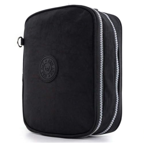 Estojo Escolar Box Grande com 2 Compartimentos, Organizador para 20 Canetas, Material Resistente em Poliéster, Múltiplas Cores (Preto)