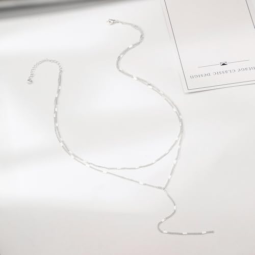 gold necklace for women dainty long necklace 14k gold platedsilver y-shaped pendant necklace trendy layered cz beaded chain lip chain drop necklaces for women gift jewelry