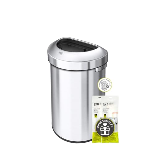 EKO Urban 16 Gallon Semi-Round Open Top Waste Bin, Stainless Steel Half Round Commercial Trash Can for Indoor and Outdoor, Extra Large Metal Garbage Bin for Home, Office, Restaurant, Restroom, 60L