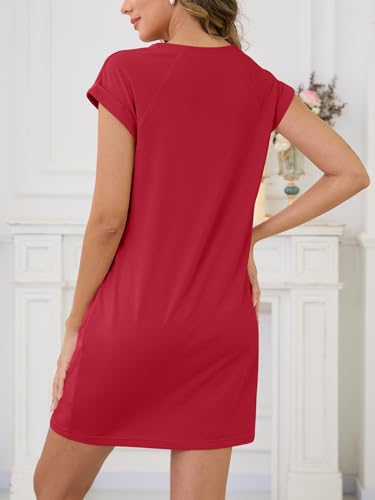 Image of UNCLECAT Womens T Shirt Midi Dresses Summer Cap Sleeve Crewneck Loose Fit Casual Dress with Pockets
