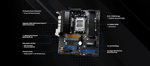 Image of ASRock AMD B850M Pro A WiFi 6E Socket AM5 Ryzen 9000 /8000 /7000 Series DDR5 8000+ (OC) MHz 256GB Micro ATX Motherboard M.2 SATA3 6.0 Gb /s PCIe 5.0 BIOS Flashback 2.5G LAN