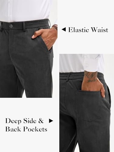 PLEPAN Mens Dress Corduroy Pants Classic Fit Stretch Elastic Waist Casual Pant Dark Gray Medium4