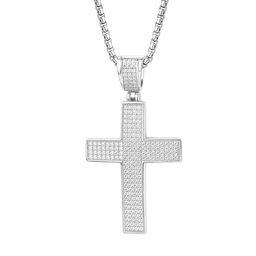 HMJ Diamond Cross Necklace for Men, Moissanite Cross Pendant S925 Sterling Silver Hip-Hop Jewelry Birthday Gift for Boyfriend Husband Brother
