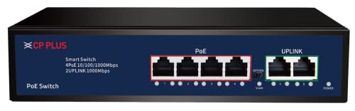 Image of CP Plus 6 Ports Switch with 4 Gigabit PoE Ports (1000 Mbps) & 2 Gigabit Uplink Ports (1000 Mbps) PoE Switch | Supports Full /Half Duplex Mode | Supports PoE AI | Plug & Play - CP-DNW-GPU4G2-48-V3