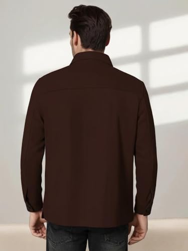 Image of CHKOKKO Men Tweed Modern Winter Coat Hip Length Single Breasted Overcoat With Spread Shirt Collar| Buttoned Cuffs And Front Side Pockets For Stylish Casual Or Formal Wear