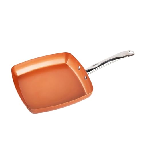 Sartén Cuadrada - Sartén de Inducción Antiadherente de 24 cm, Mango de Acero Inoxidable | Apto para lavavajillas, horno, parrilla, para cocinar, saltear, RV, Camping, desayuno, huevo, pollo, ca