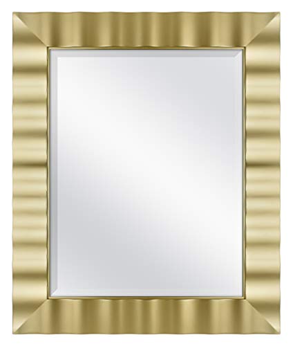 Image of MCS 30x36 Large Wall Mirror, Brass Wavy & Beveled Mirror, Vertical & Horizontal Wall Hanging Mirror for Bathroom, Bedroom & Livingroom