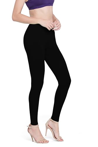 Image of Presta Women Slim Fit Ankle-Length Leggings (Avaliable Color- 53 Difference Colors)-Pack of 1 Black, High Rise, Large