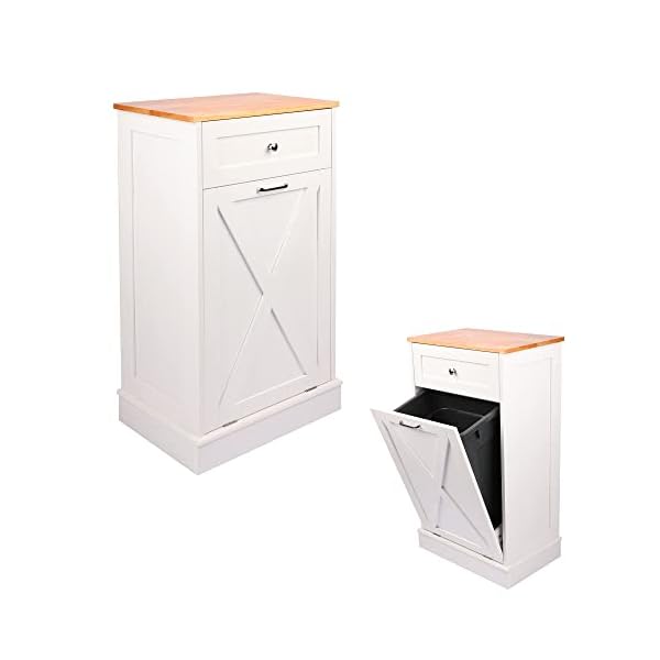 TOLEAD Tilt Out Trash Cabinet Free Standing 10 Gallon Recycling Trash Can Cabinet with Barn Door for Farmhouse Kitchen,Living Room, Dining Room, White