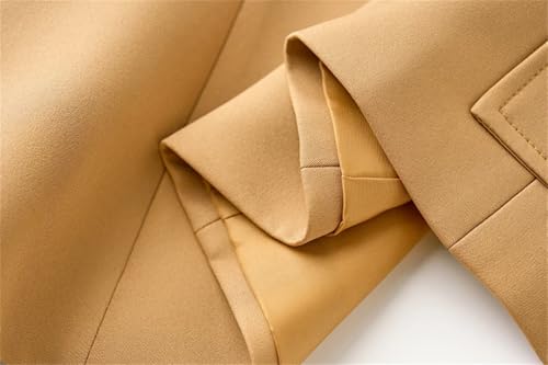 Women Color Classic Style Pocket Design Bodycon Khaki Blazer with Belt Jackets2