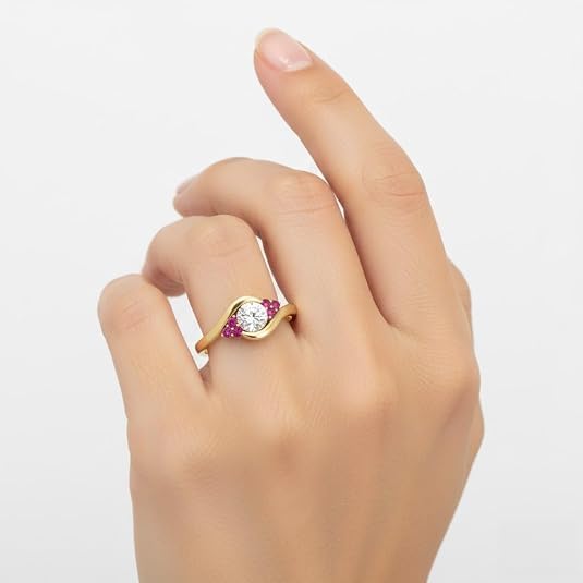 Image of 55Carat 18K Yellow Gold Plated Simulated Diamond Amethyst Round Cut Swirl Cluster Engagement Ring for Women, Wedding Anniversary Promise Fashion Jewelry Gifts, US Size 4-12.