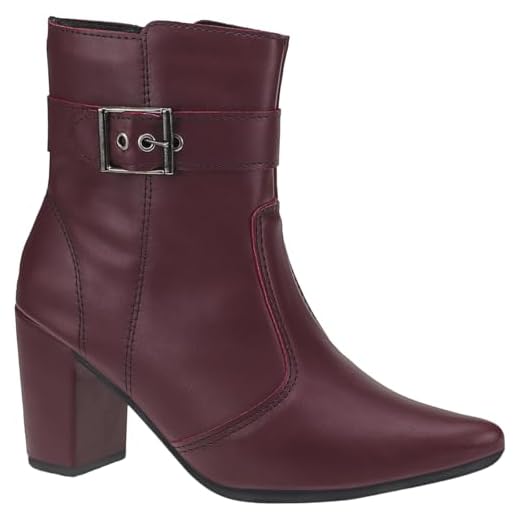 Bota Feminina com Zíper Bico Fino Lateral Cano Curto Salto com Acessório Fivela 205 (Marsala, BR, Adulto, Numérico, 36)