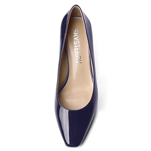 SKYSTERRY Women's Square Toe Casual Office Slip On Patent Spool Low Heel Pumps Shoes 2 Inch3